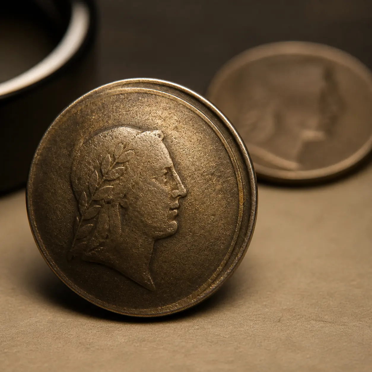 Editorial concept of a generic coin with an off-center strike and doubled rim for an error coin guide